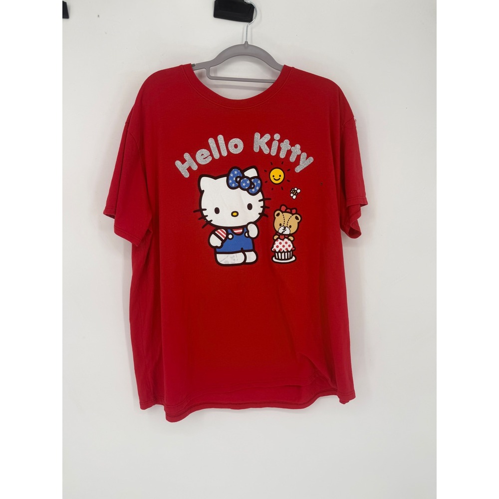 Hello Kitty Graphic Tee Women XXL Red Good Glitter Logo Sanrio Hybrid Apparel